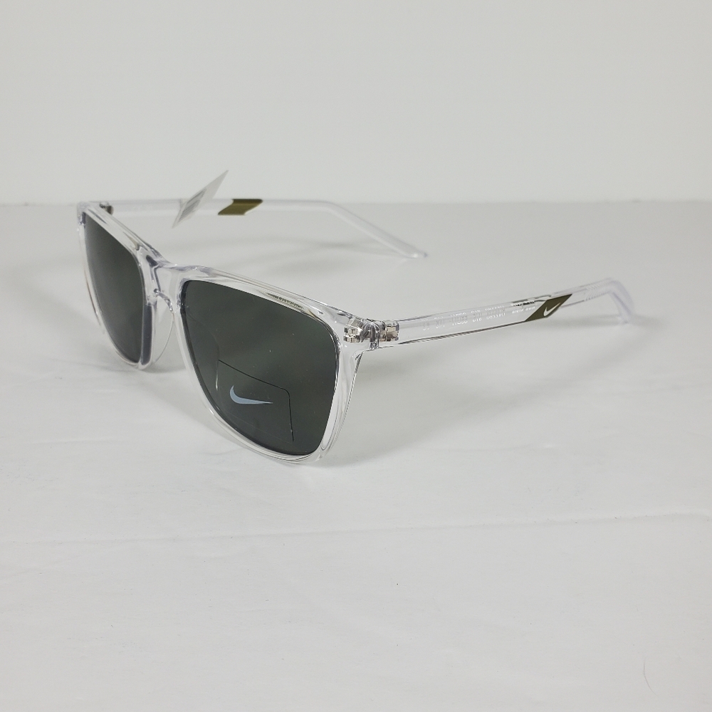 Nike Men's State Sunglasses Clear Frame, Green Chevron Swoosh Accent NEW